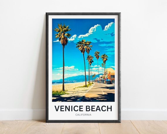 Venice Beach California Boardwalk Palm Row Scenic Travel Poster
