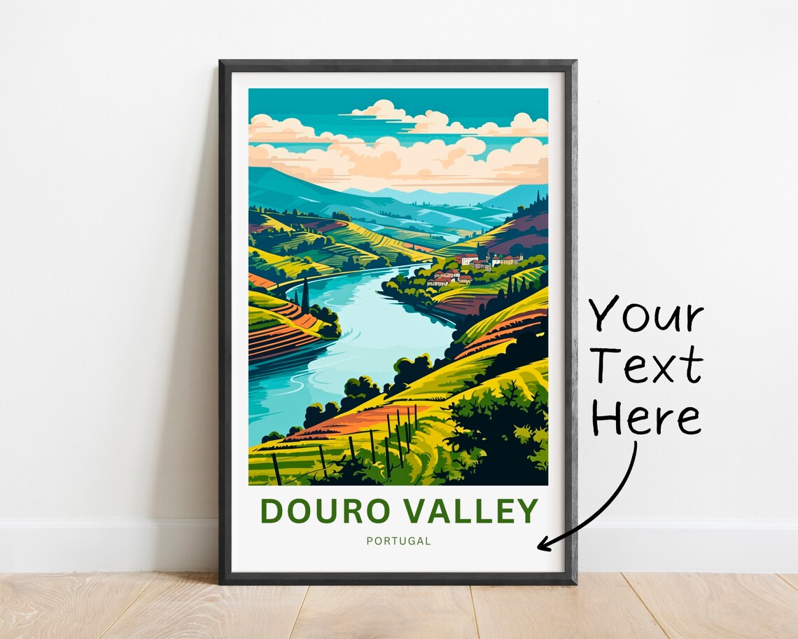 Douro Valley Portugal Winding River Terraced Hills Travel Poster