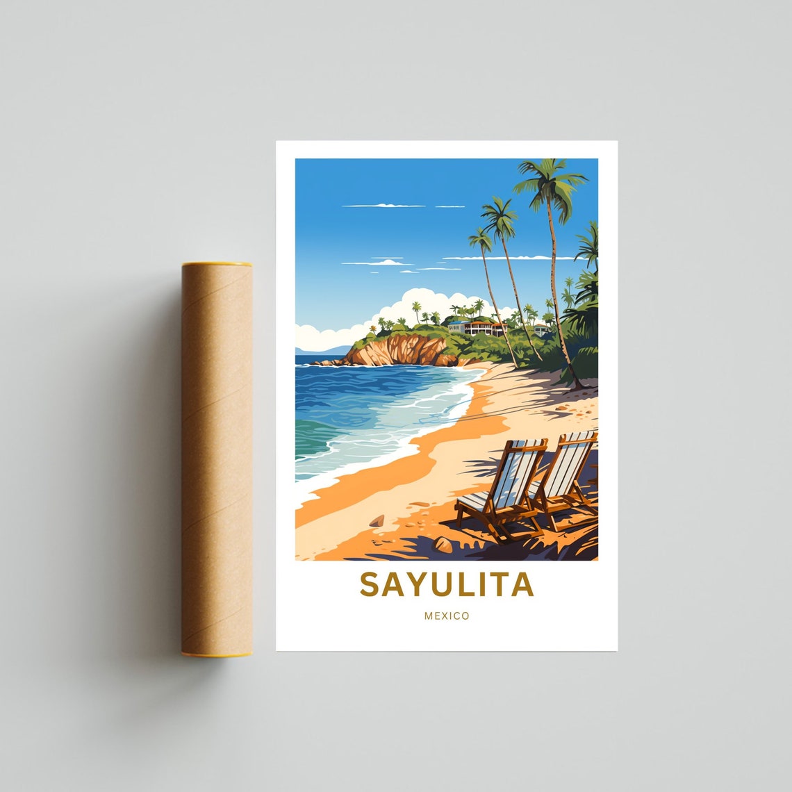 Personalized Sayulita Mexico Daytime Beach Villa Scene Poster - Image 4