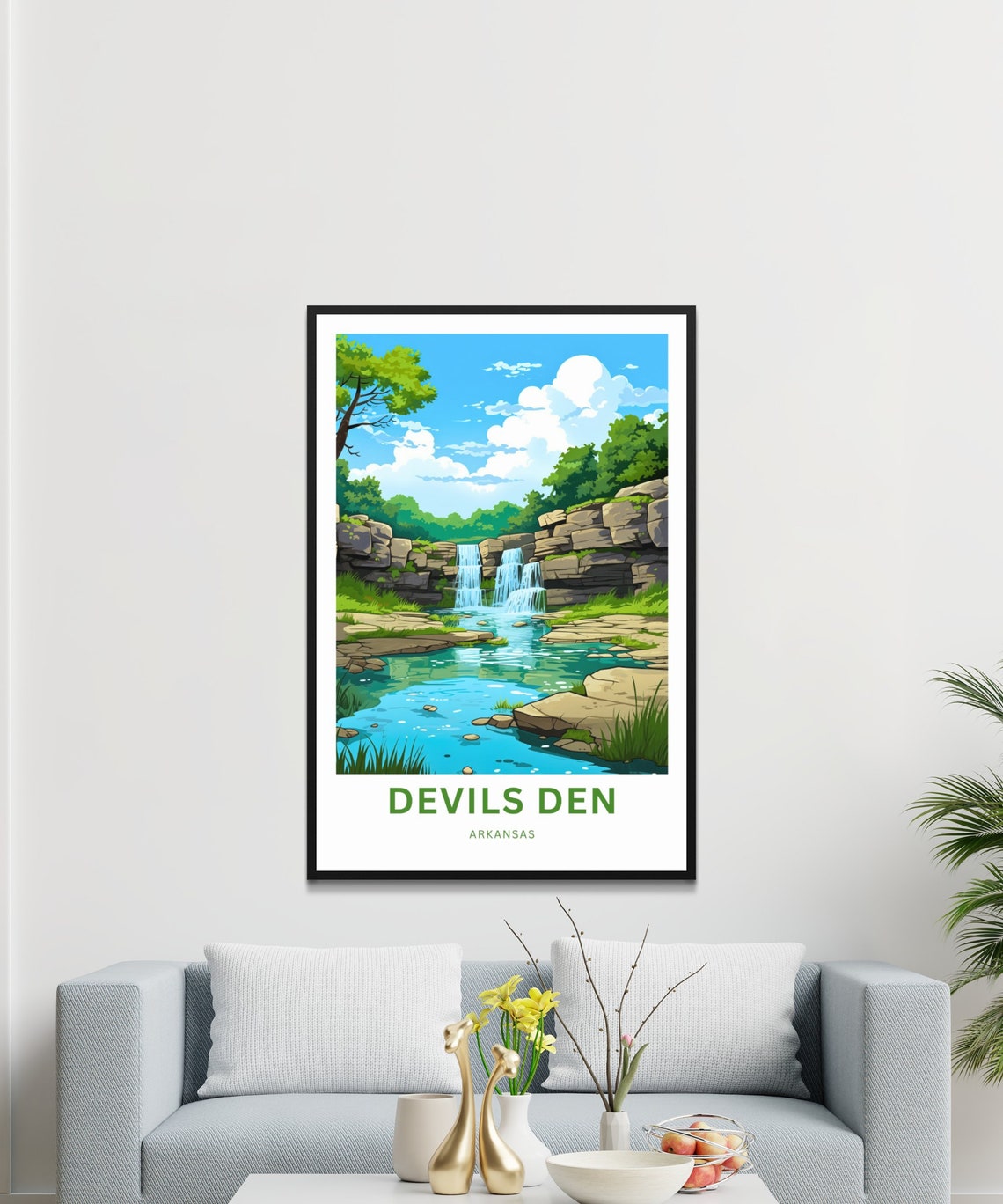 Devils Den Arkansas Triple Cascades Travel Illustration Poster - Image 3