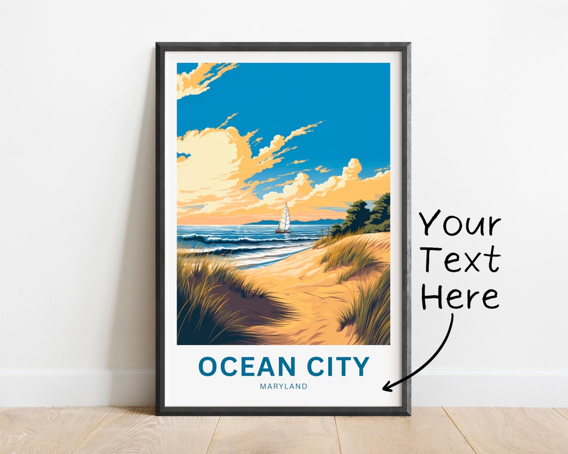 Personalized Ocean City Maryland Sunset Dunes Sailboat Poster