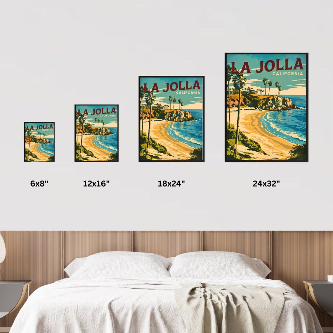 La Jolla California Cove Beach Palms Retro Sunset Travel Poster - Image 4