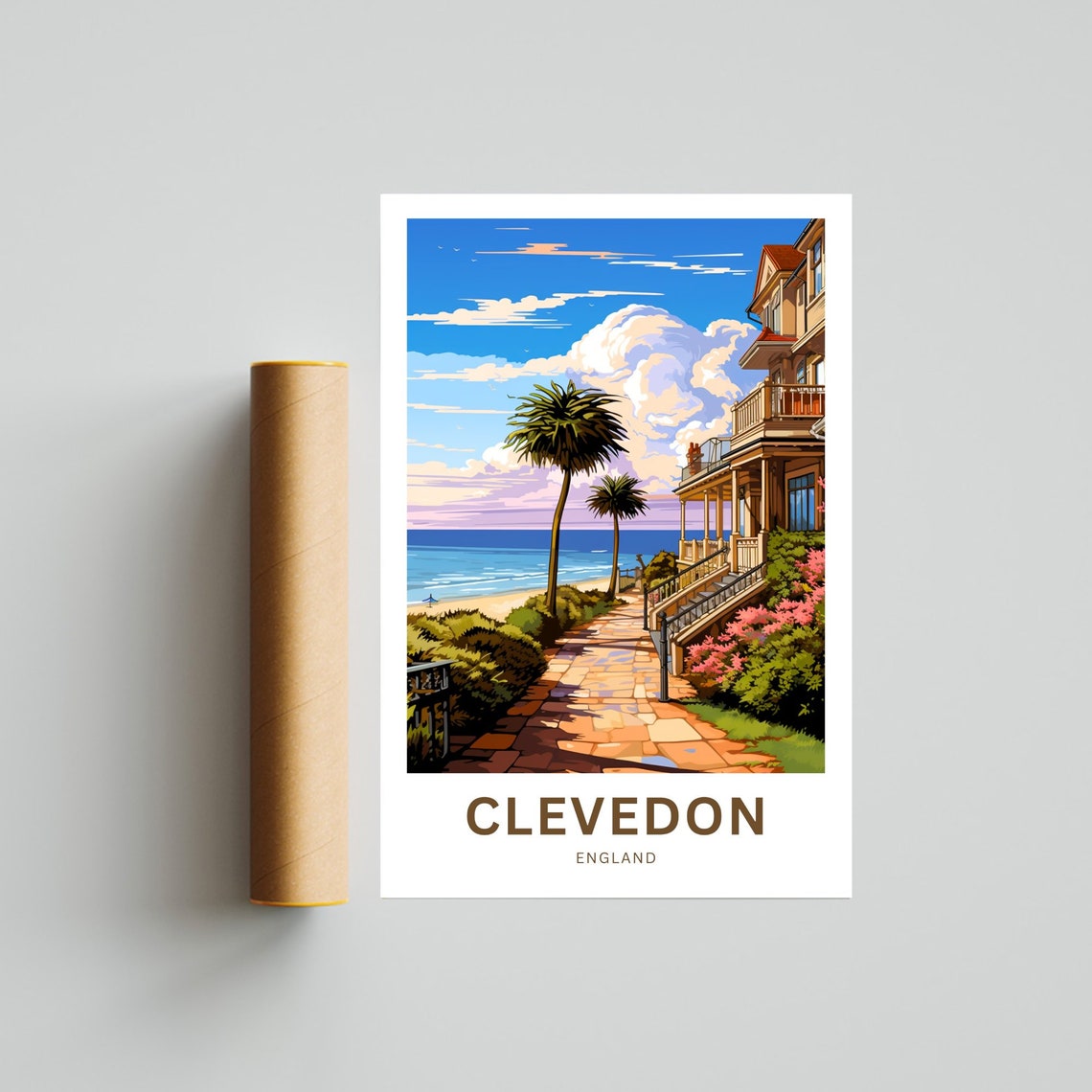 Clevedon England Palm Lined Seaside Path Coastal Walkway Art Poster - Image 4