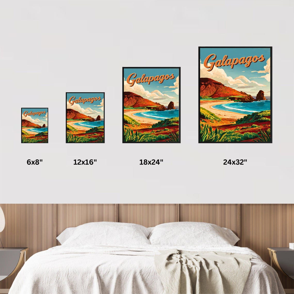 Galapagos Islands Vintage Beach Cove Volcanic Hills Travel Poster - Image 4