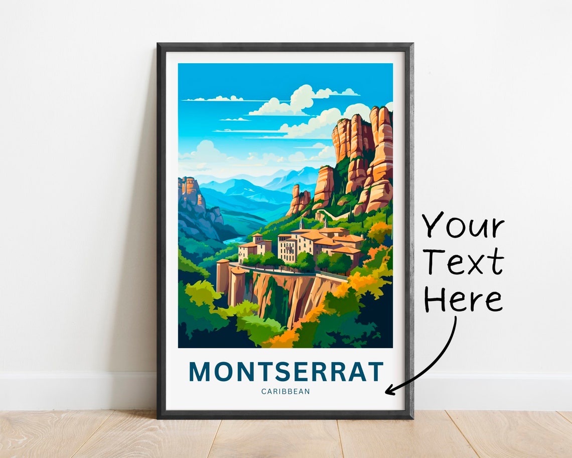 Personalized Montserrat Travel Print Montserrat Poster Caribbean Wall Art Framed Present Gift United Kingdom Present