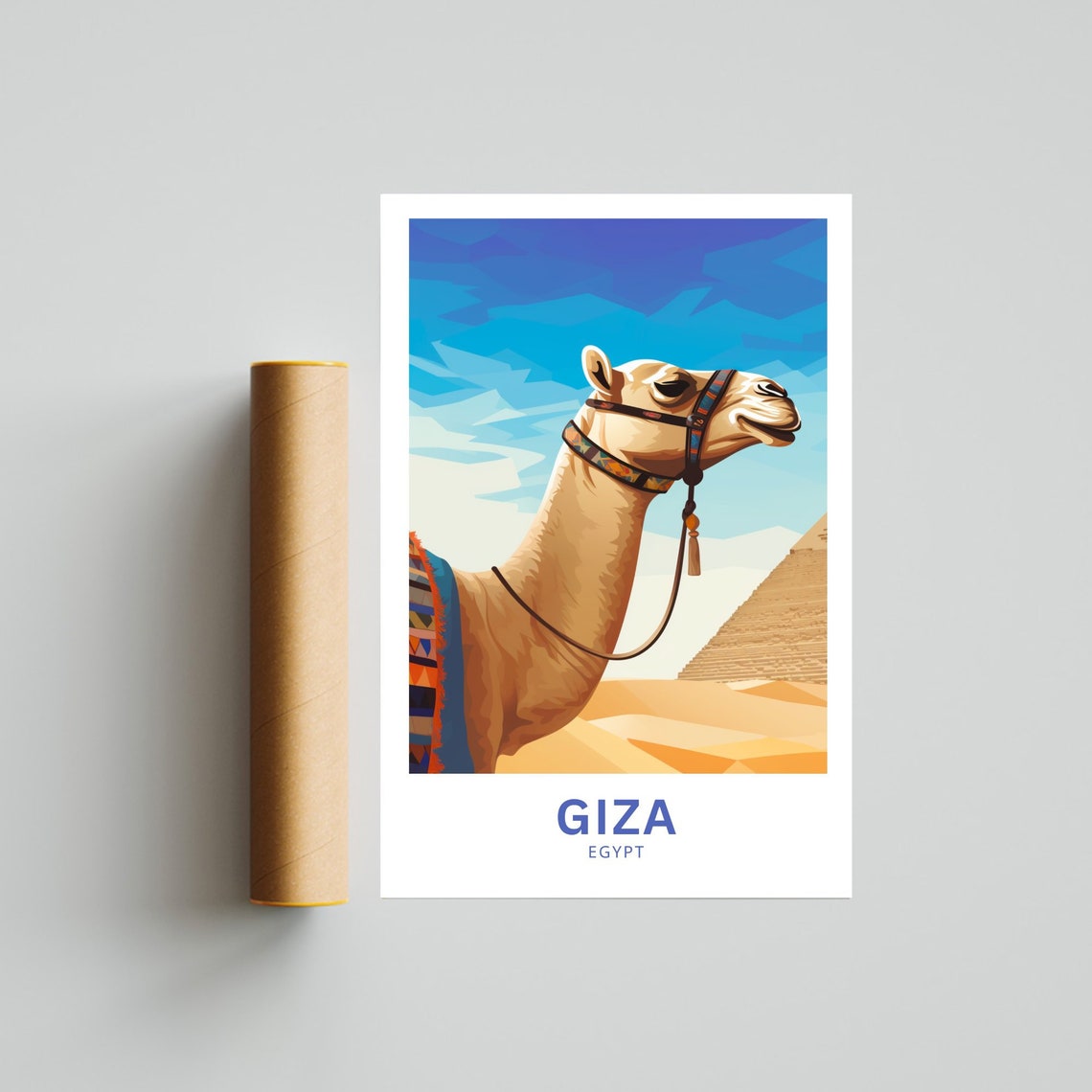 Giza Egypt Camel Pyramid Patterned Saddle Desert Scene Poster - Image 5