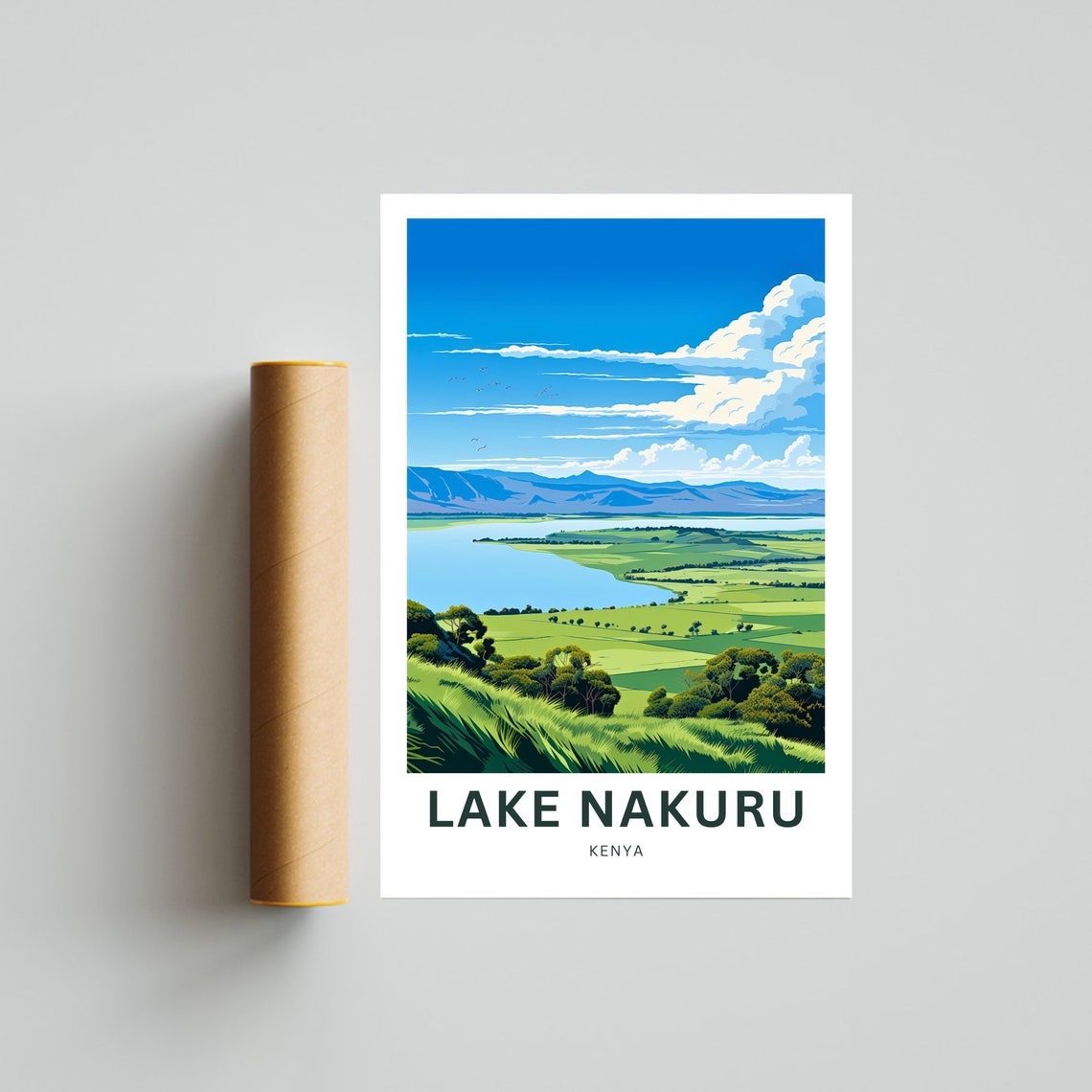 Lake Nakuru Kenya Green Hills Pastoral Landscape Travel Poster - Image 4