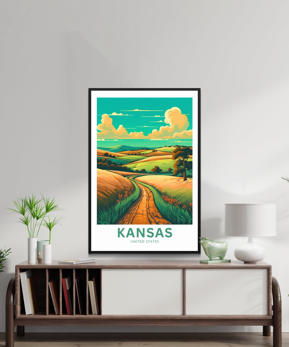 Personalized Kansas Rolling Hills Country Road Travel Poster - Image 2