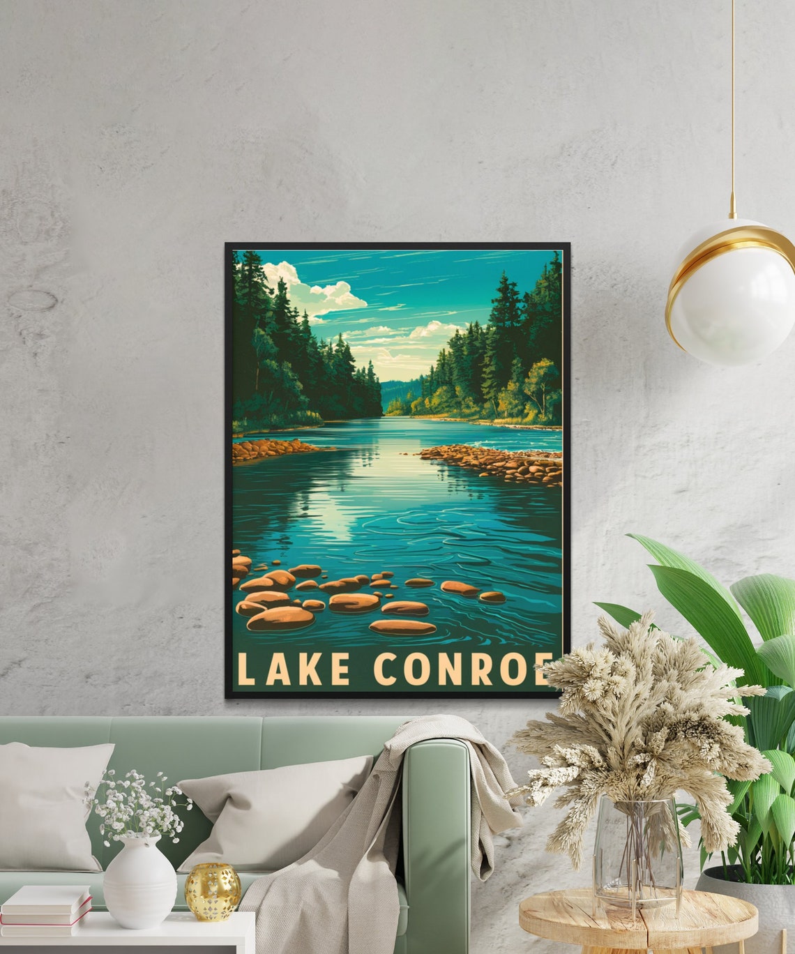 Lake Conroe Texas Pine Forest Rocky Shore Peaceful Scenic Poster - Image 2