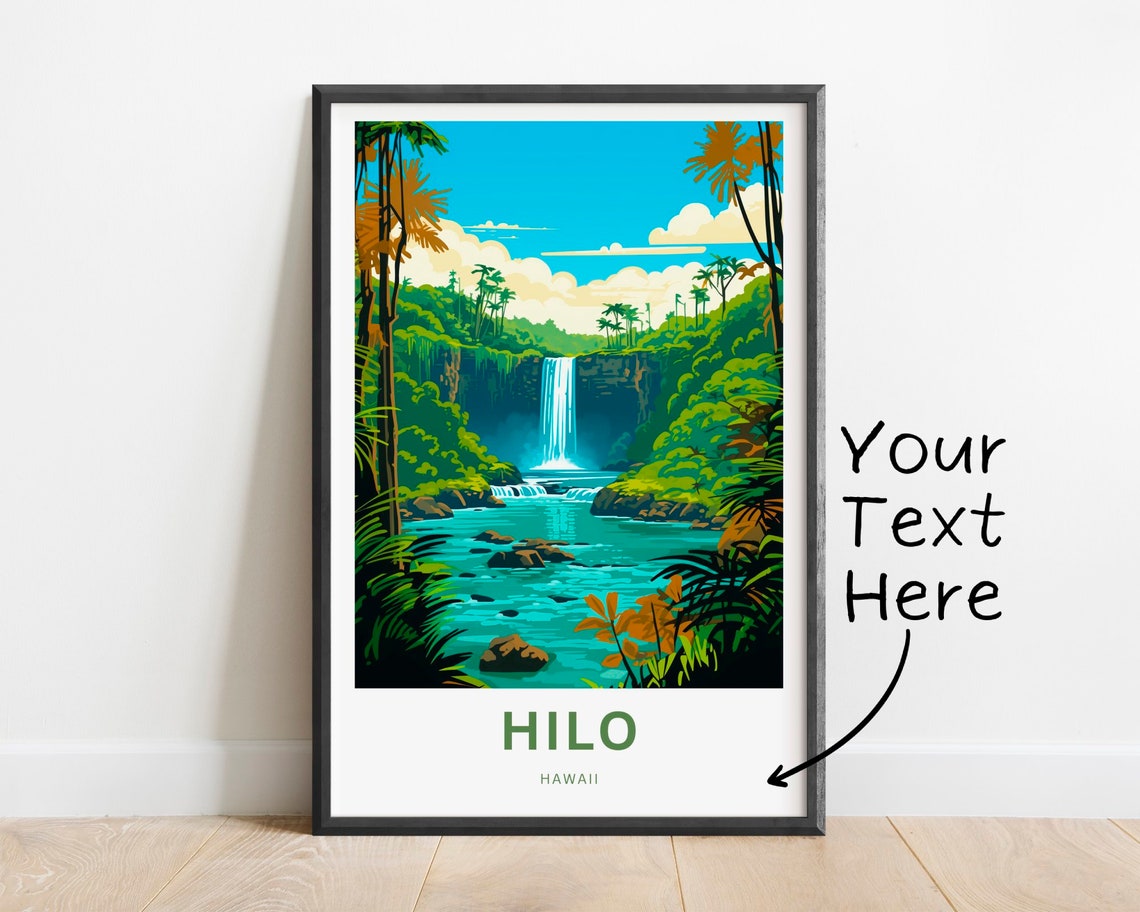 Hilo Hawaii Jungle Waterfall Personalized Tropical Island Poster