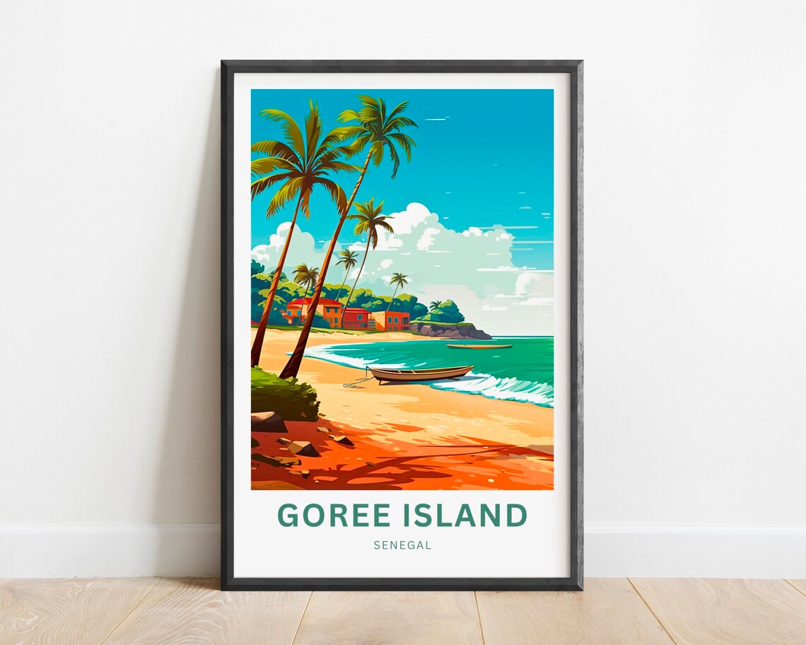 Goree Island Senegal Palm Beach Fishing Boat Vintage Travel Poster
