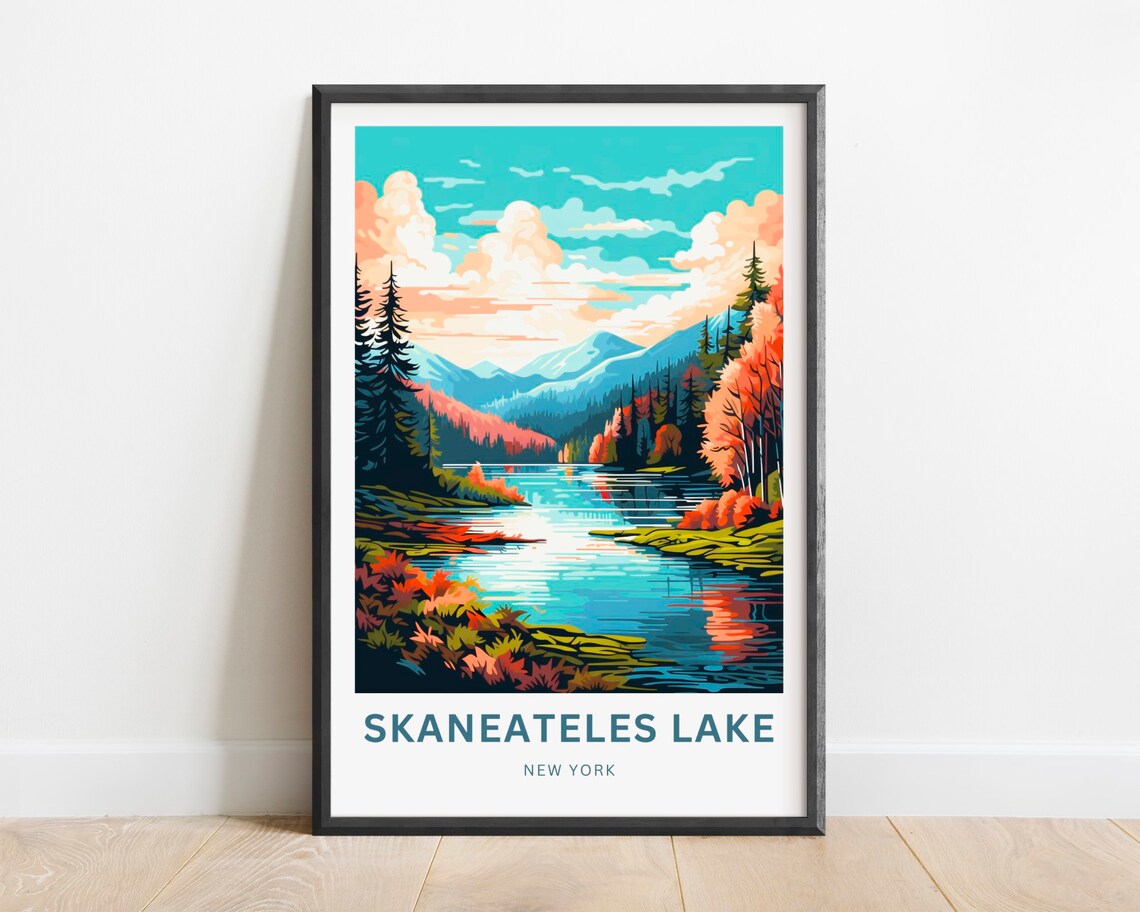 Skaneateles Lake New York Fall Colors Lakeside Scene Travel Poster
