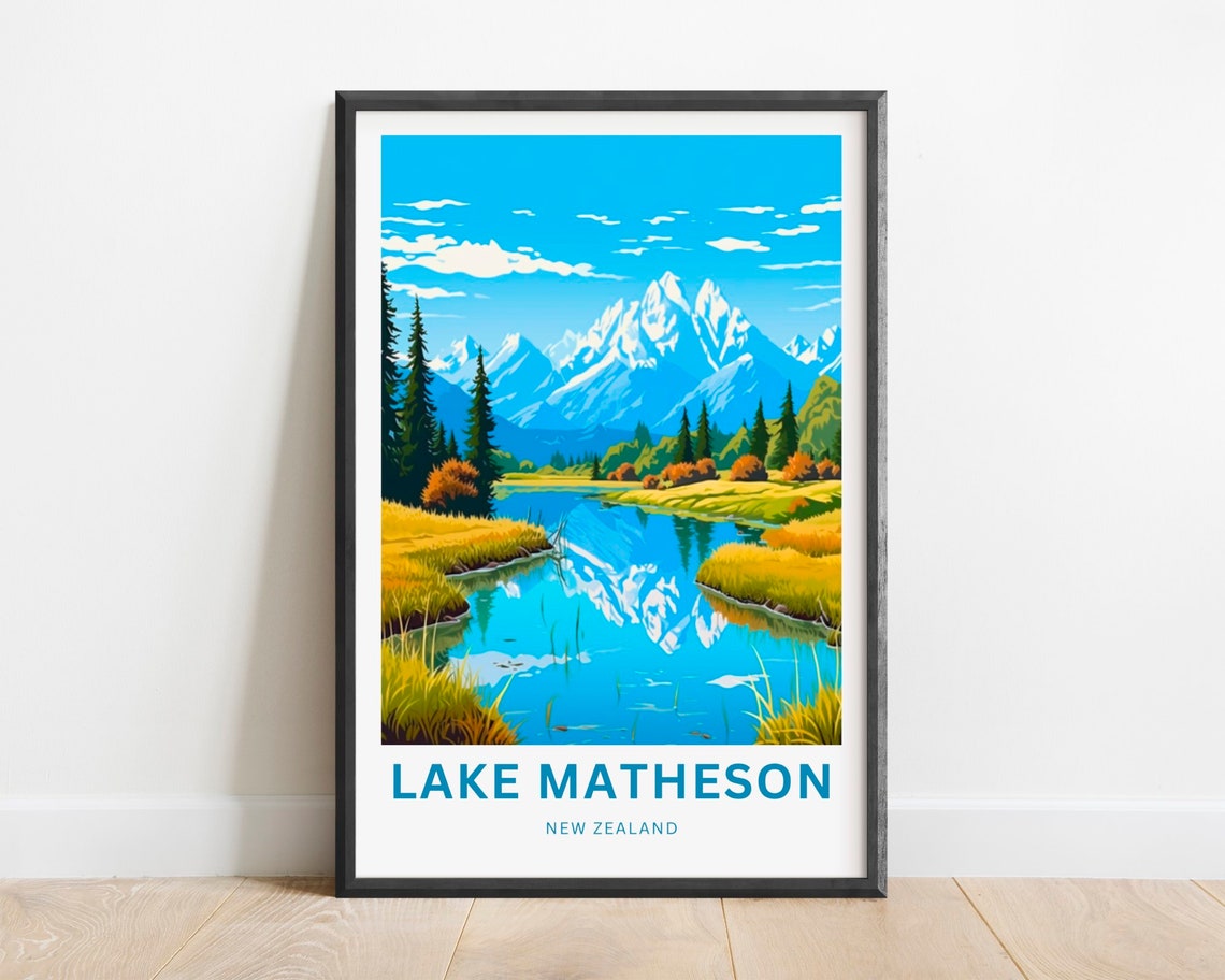 Lake Matheson New Zealand Scenic Mountain Reflection Art Poster
