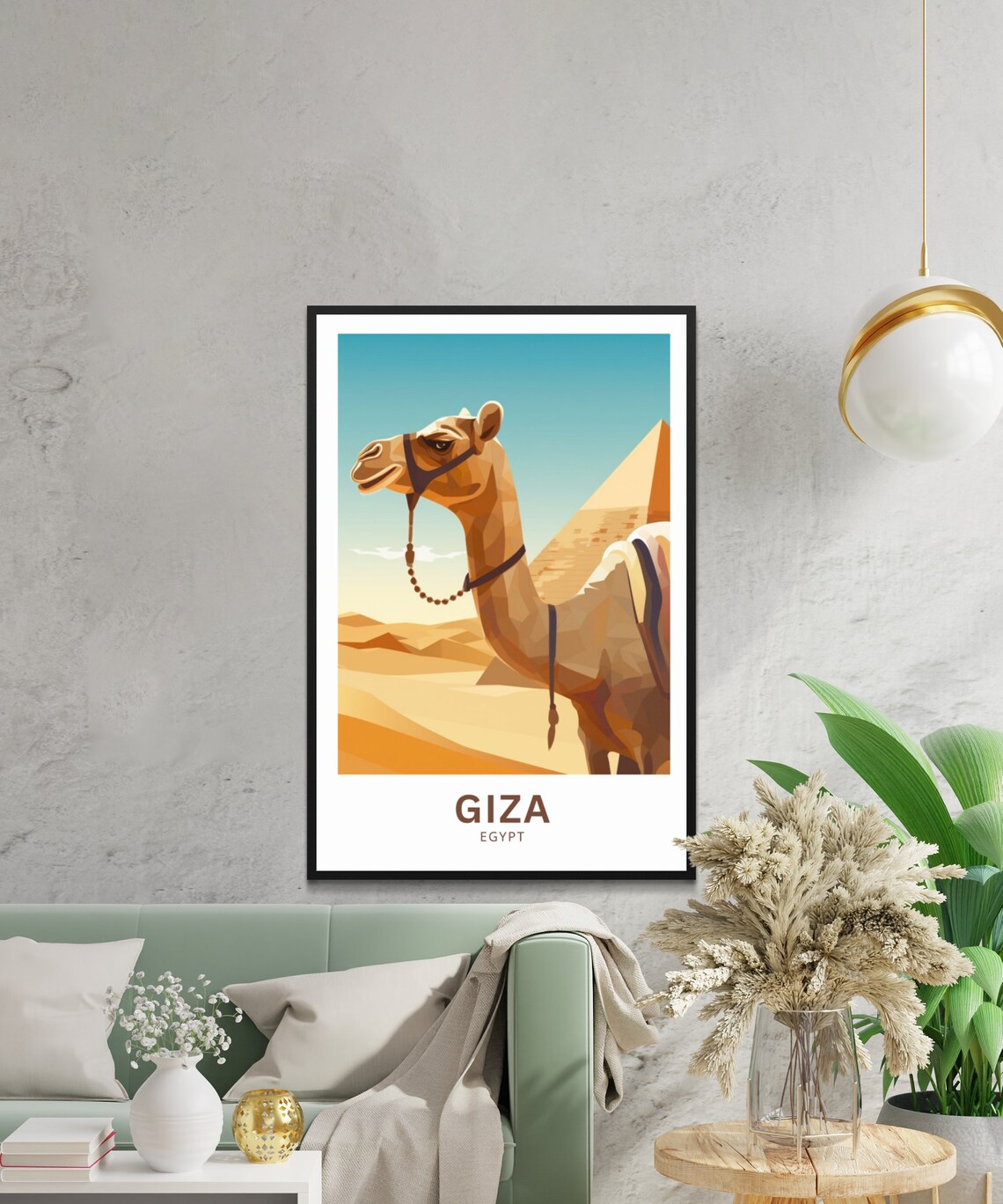 Giza Egypt Camel Portrait Pyramid Desert Golden Tones Poster - Image 2