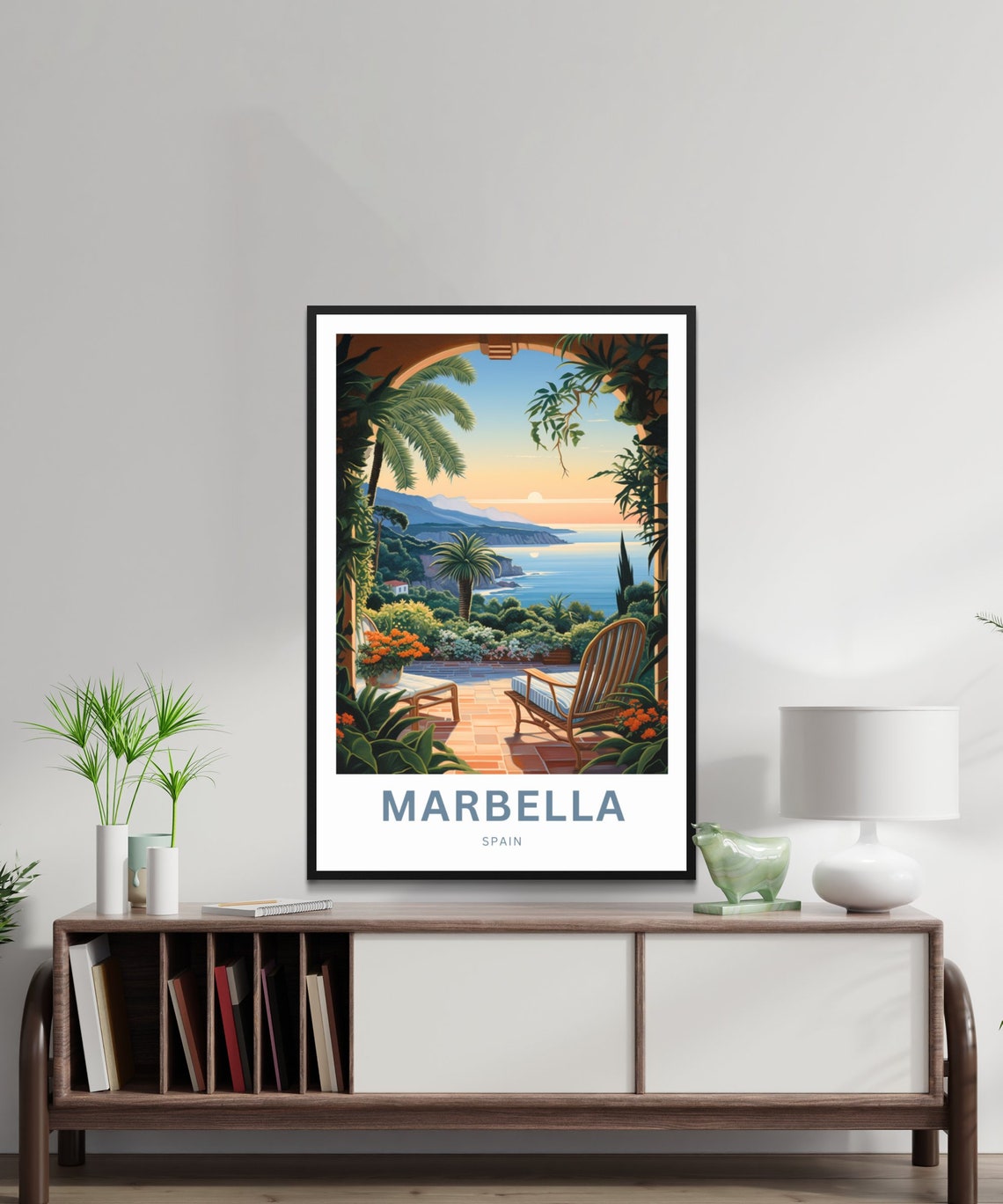 Marbella Spain Sunny Terrace Sea View Palms Sunset Personalized Poster - Image 2