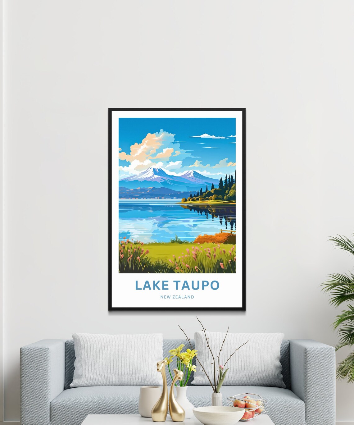 Lake Taupo New Zealand Snowy Volcano Lakeside Scenic Travel Poster - Image 3