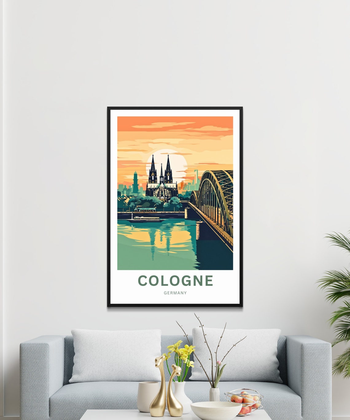 Cologne Germany Cathedral Sunset Over Rhine River View Poster - Image 3