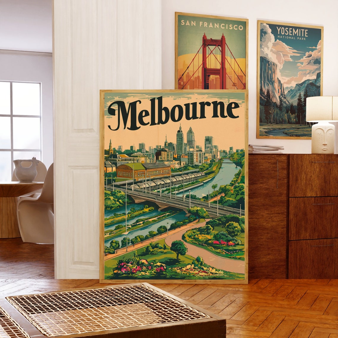 Melbourne Australia Skyline River Garden Vintage Travel Poster - Image 5