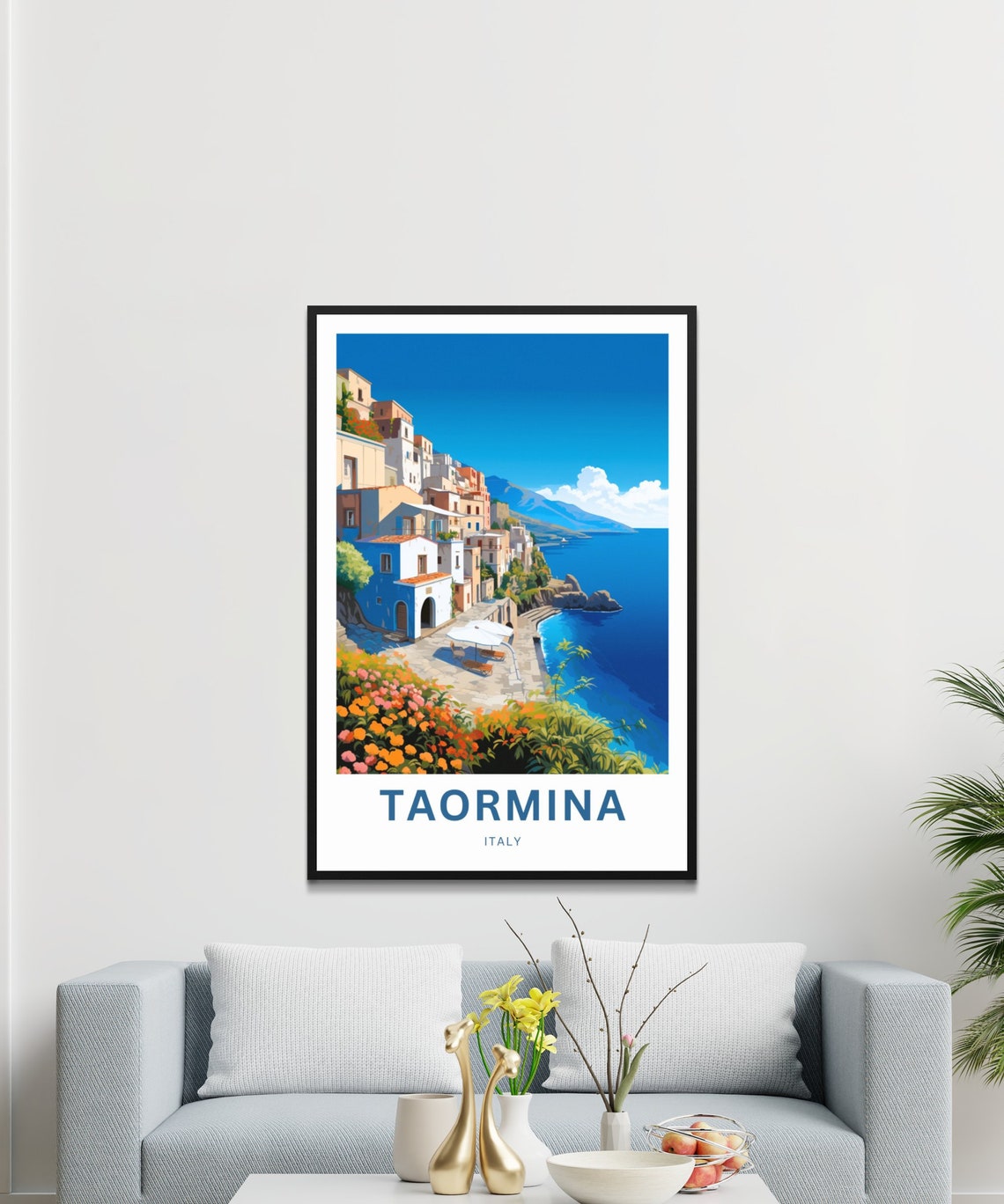 Taormina Italy Cliffside Town Flowers Mediterranean Travel Poster - Image 3