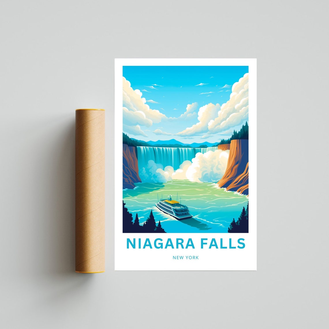 Niagara Falls Boat Rainbow Mist Custom New York Travel Poster - Image 4