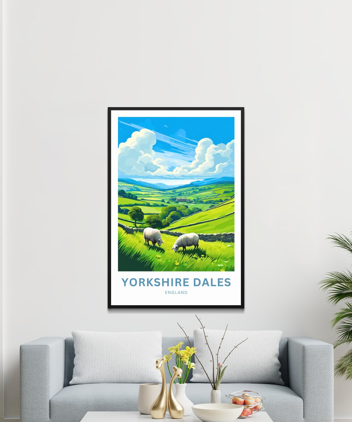 Yorkshire Dales Sheep Green Pasture Hills England Travel Poster - Image 3