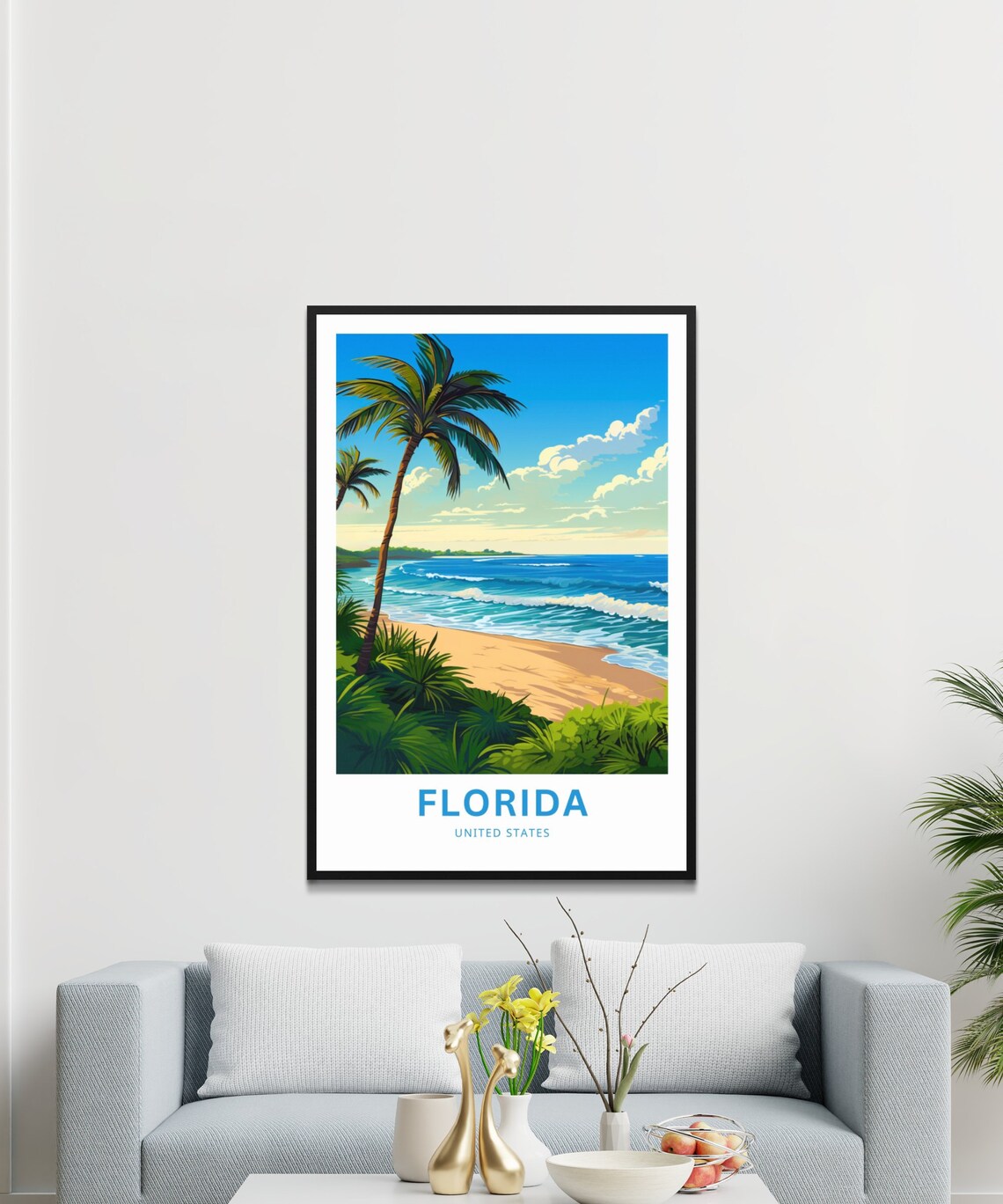 Florida Beach Travel Poster Palm Trees Turquoise Waves Retro Art - Image 3