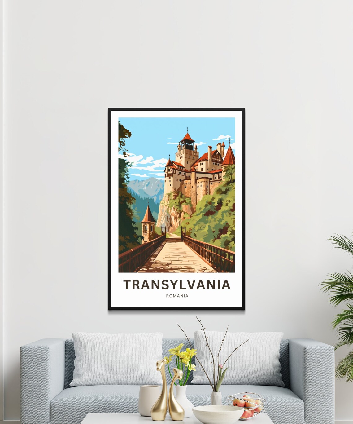 Transylvania Romania Hilltop Castle Retro Style Travel Poster - Image 3