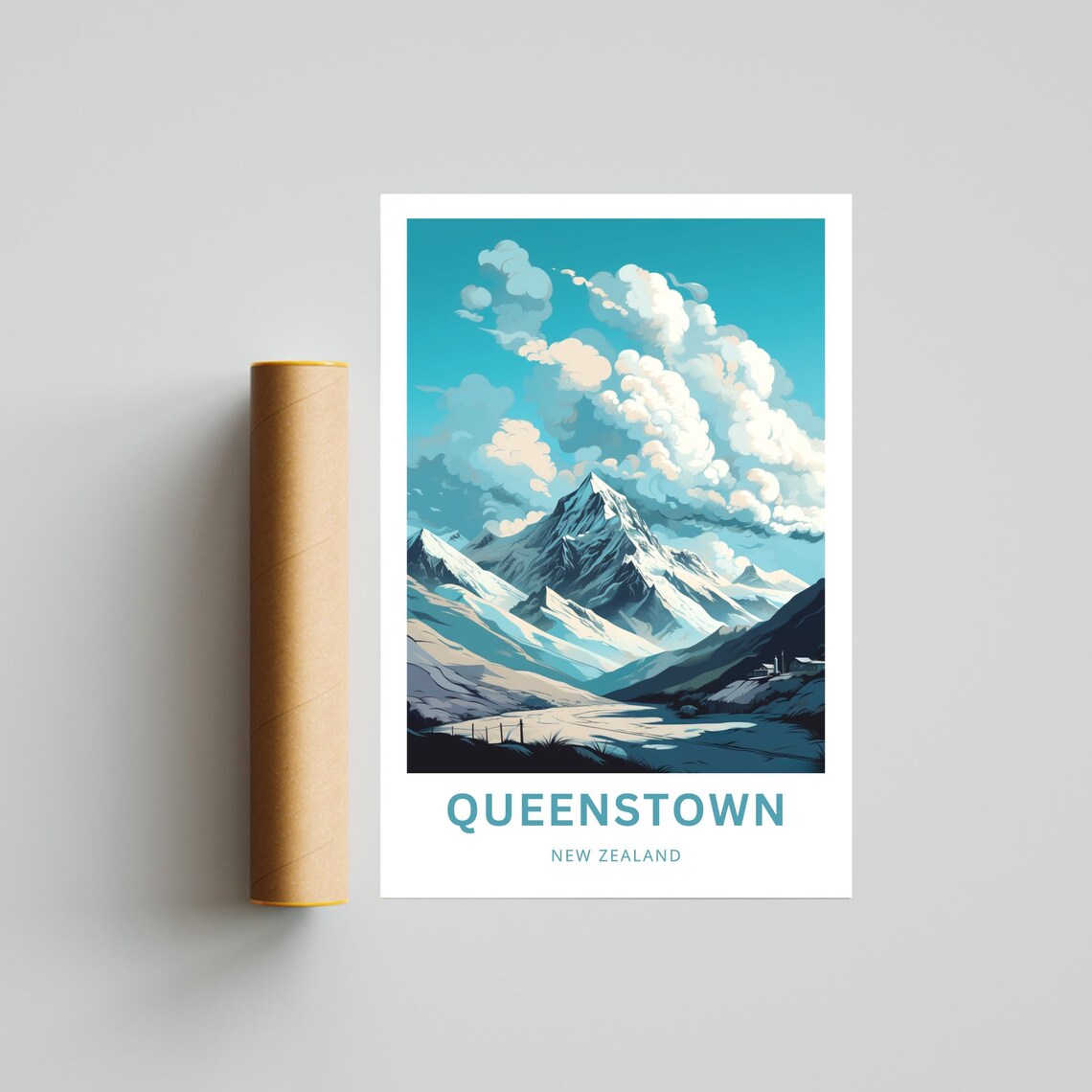 Queenstown New Zealand Snow Peaks Dramatic Clouds Mountain Poster - Image 4