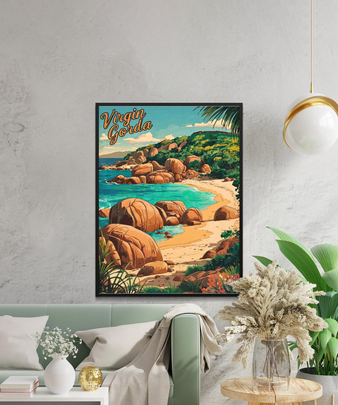 Virgin Gorda Rocky Cove Beach Vintage Caribbean Island Poster - Image 2