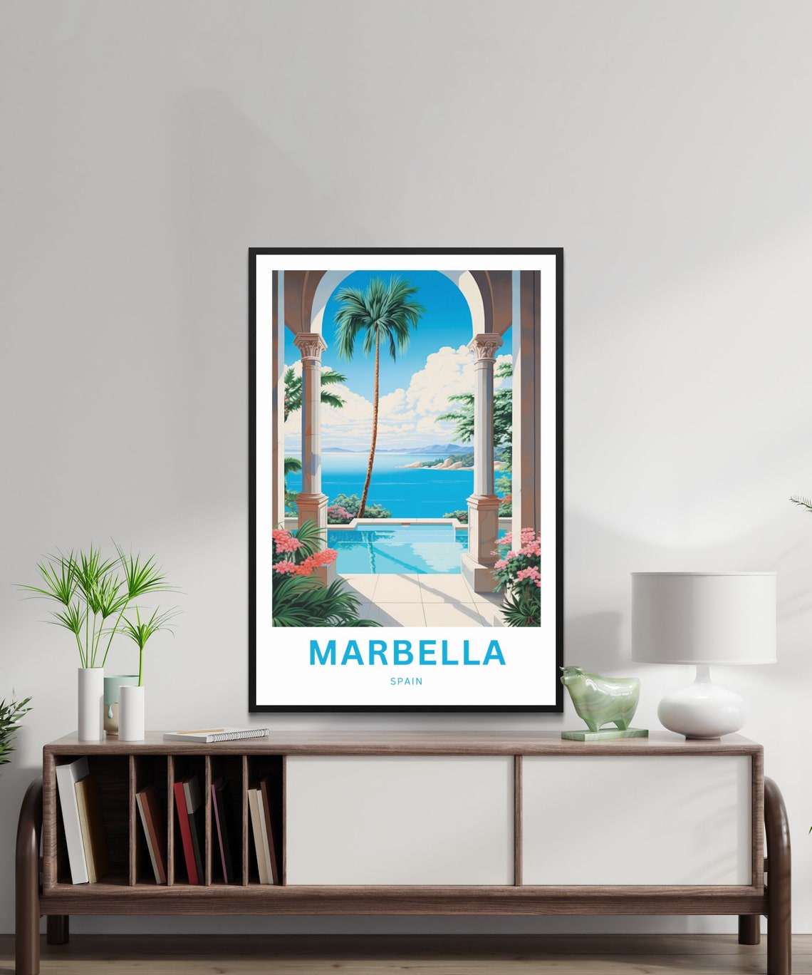 Marbella Spain Seaside Terrace Pool Palm Personalized Art Print - Image 2
