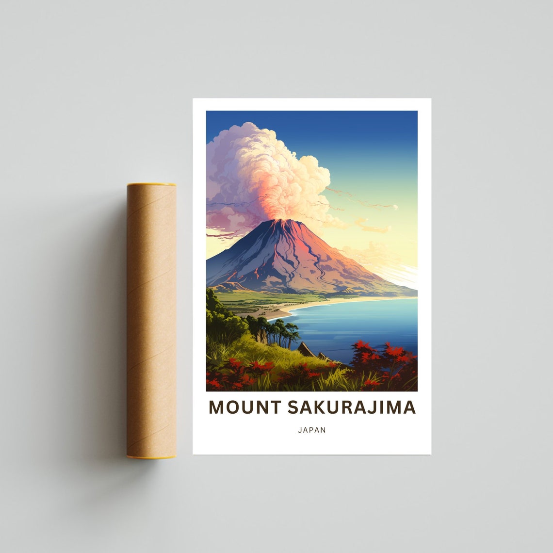 Mount Sakurajima Japan Active Volcano Coastal Bay Scenic Travel Poster - Image 4