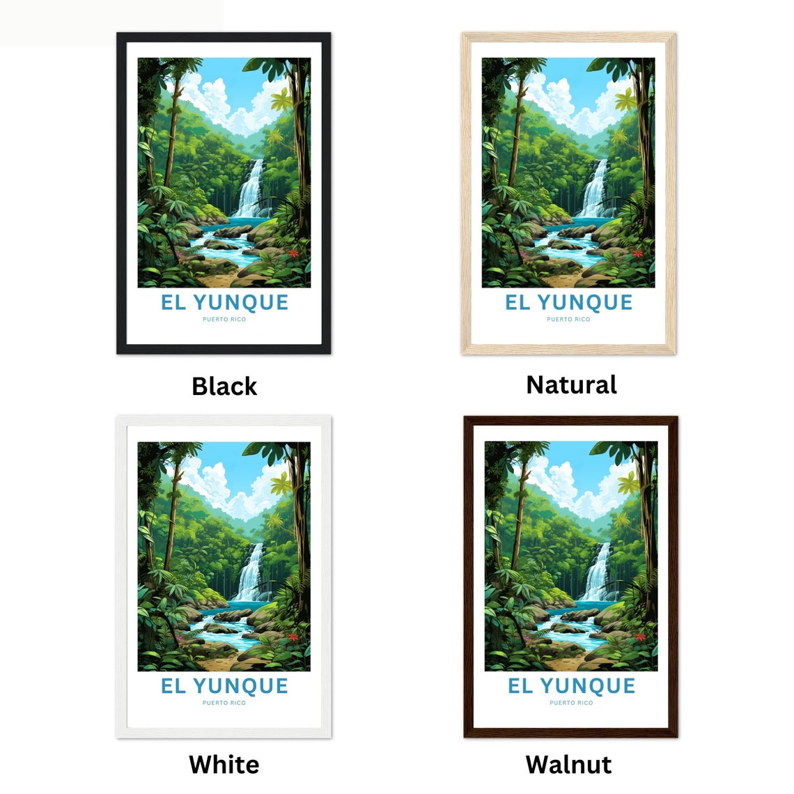El Yunque Puerto Rico Rainforest Waterfall Travel Poster Artwork - Image 2