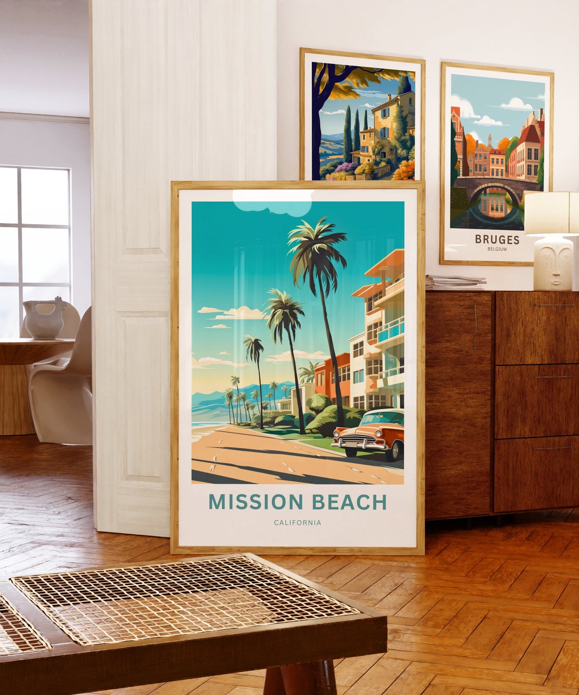 Mission Beach Retro Beach Street Classic Car Personalized Poster - Image 5