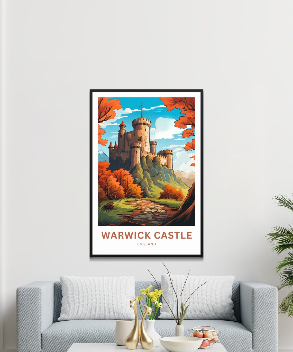 Warwick Castle England Autumn Vintage Travel Poster Medieval Fortress - Image 3