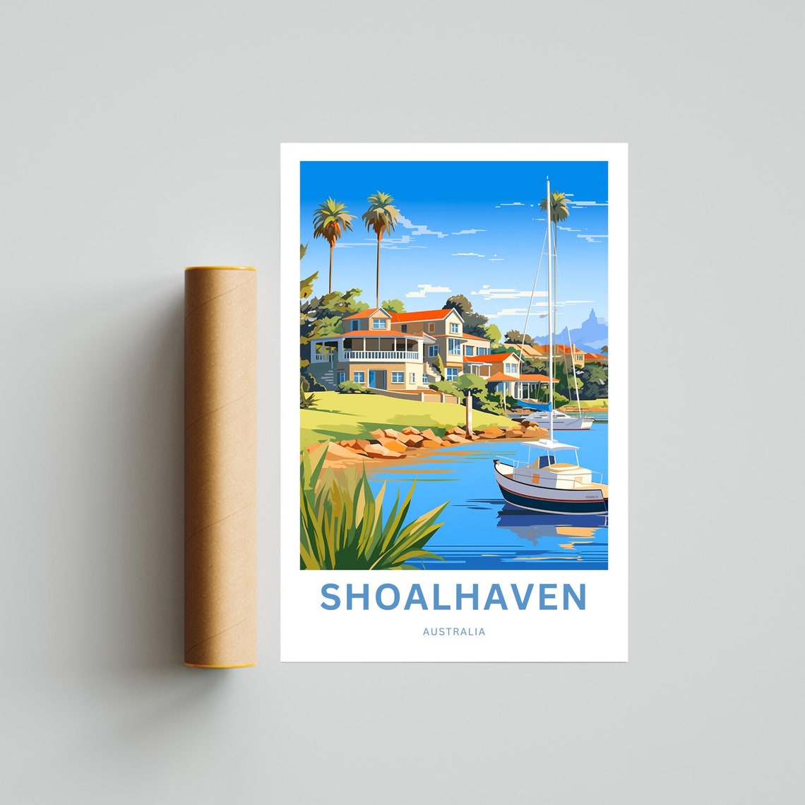 Personalized Shoalhaven Australia Riverside Boats Travel Poster - Image 4