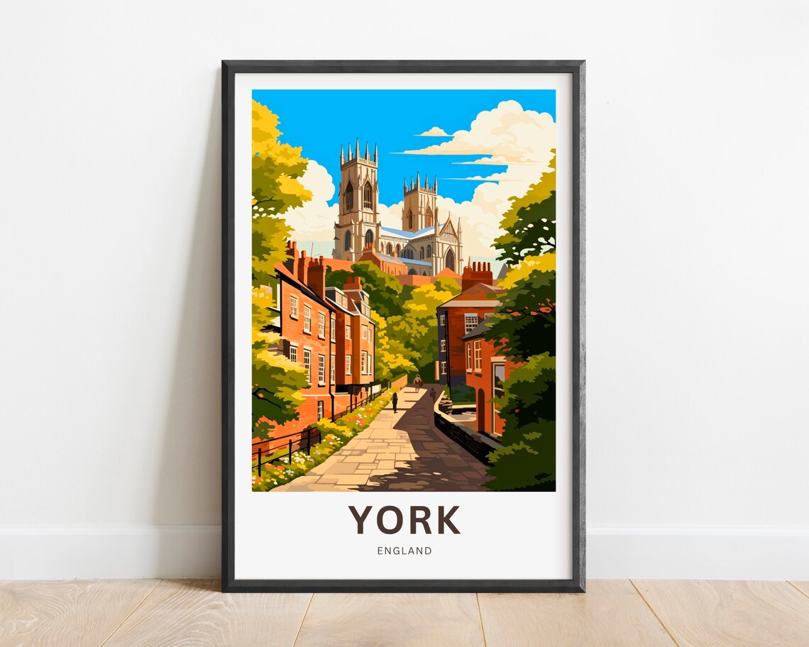 York England Minster Historic City Street Retro Travel Art Poster