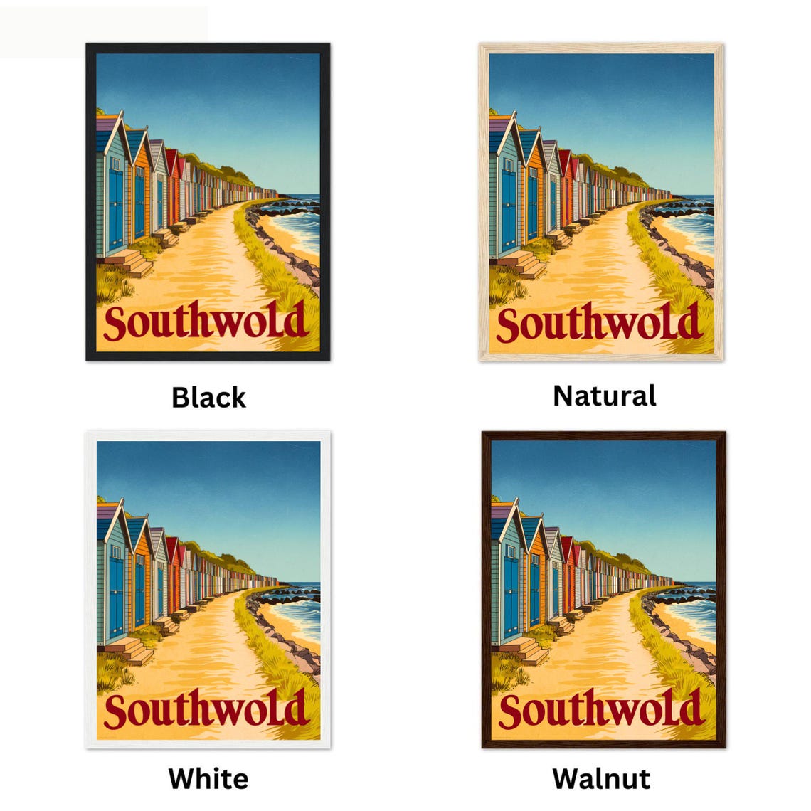Southwold England Vintage Beach Huts Coastal Path Art Travel Poster - Image 4