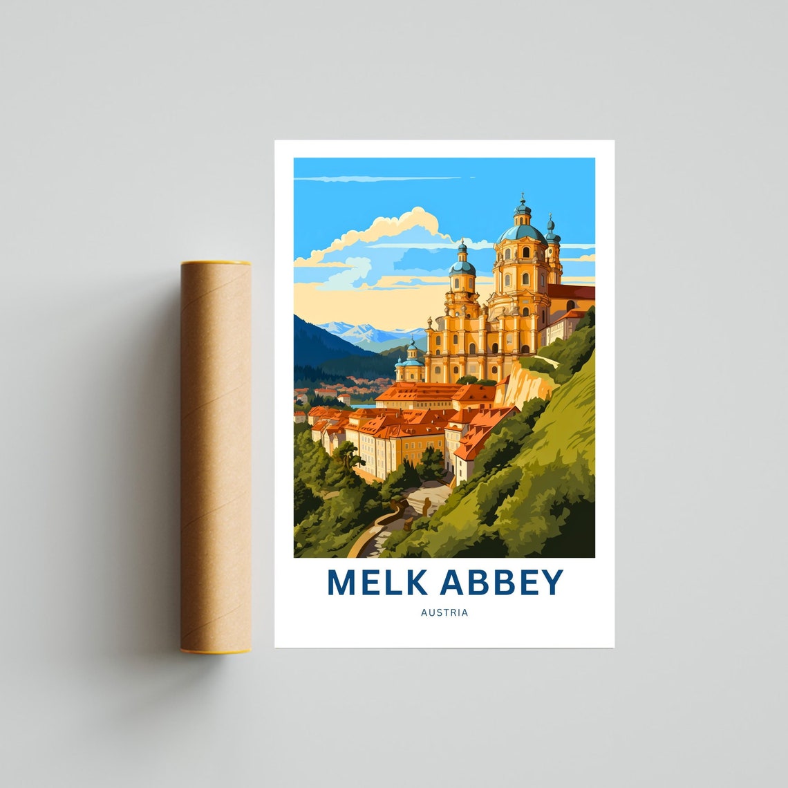 Melk Abbey Austria Sunset Glow Cliffside Vista Travel Poster - Image 2