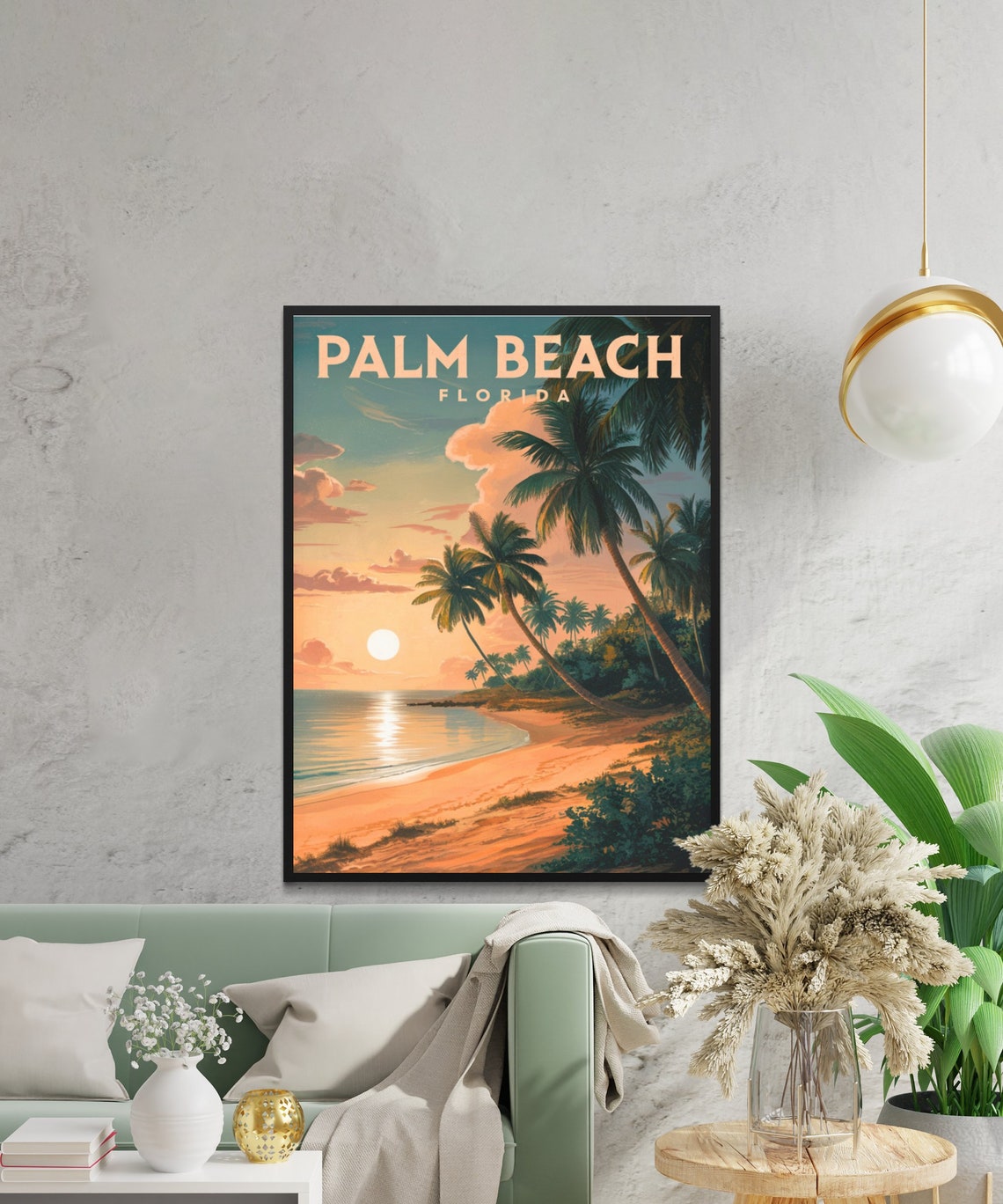 Palm Beach Florida Sunset Calm Cove Palm Row Vintage Travel Poster - Image 2