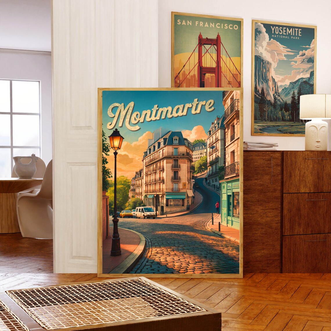Montmartre Paris Vintage Cobblestone Street Scene Travel Poster - Image 5