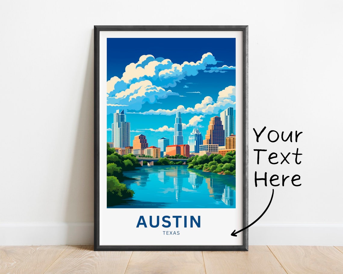 Personalized Austin Texas Downtown Skyline Over River Travel Poster