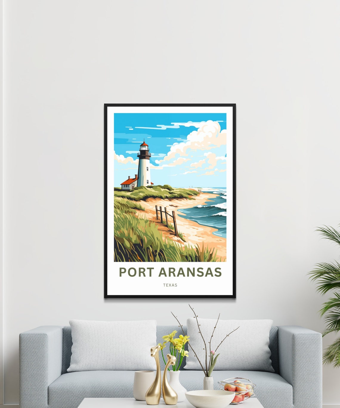 Port Aransas Texas Lighthouse Beach Custom Text Travel Poster - Image 3