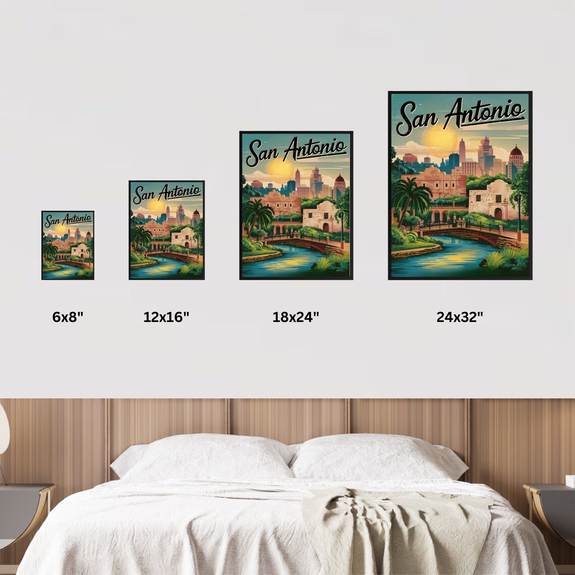 San Antonio Texas Vintage River Walk City Skyline Travel Poster - Image 3