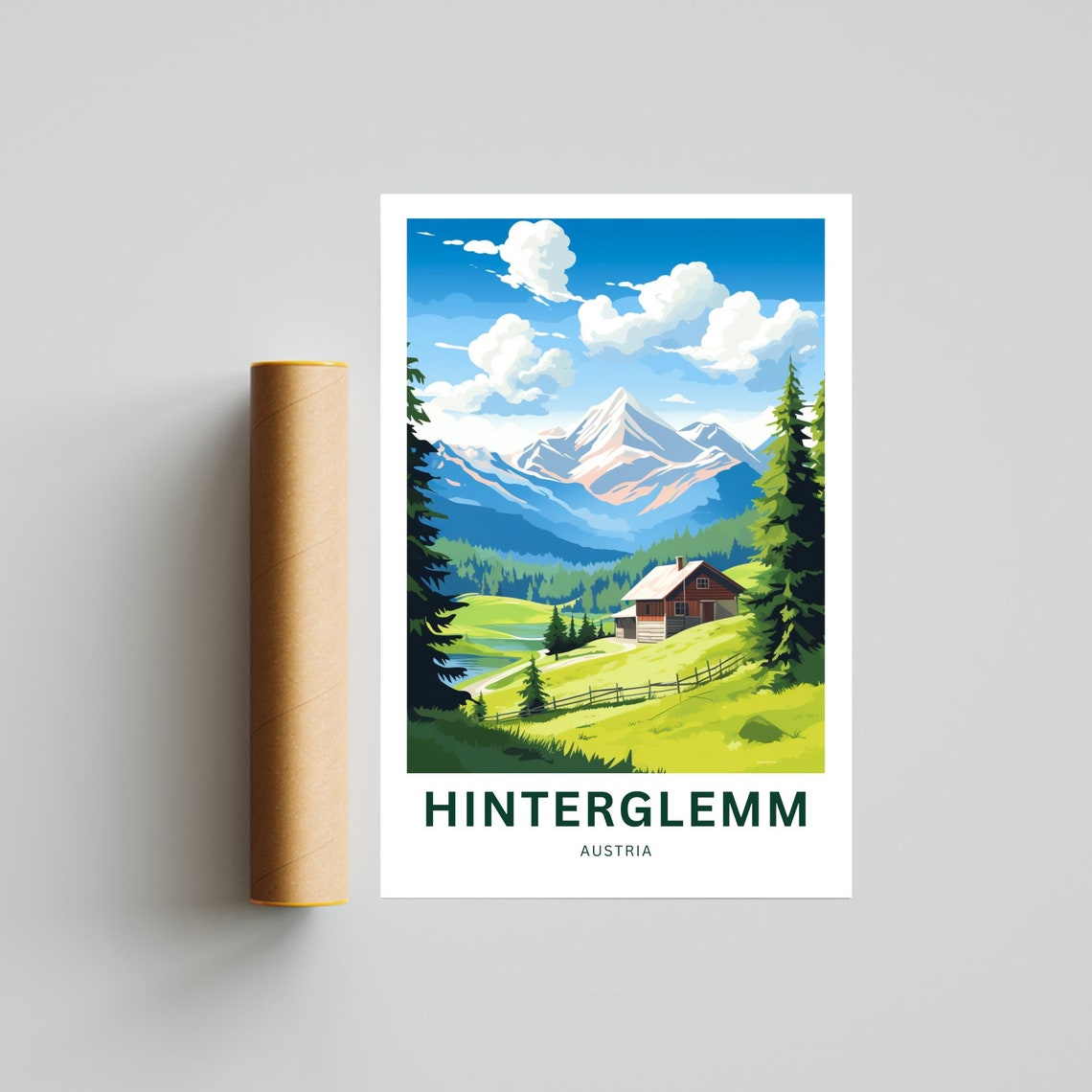 Hinterglemm Austria Alpine Chalet Snowy Peak Travel Art Poster - Image 4