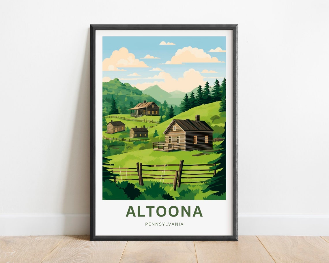 Altoona Pennsylvania Rustic Log Cabin Hillside Travel Poster
