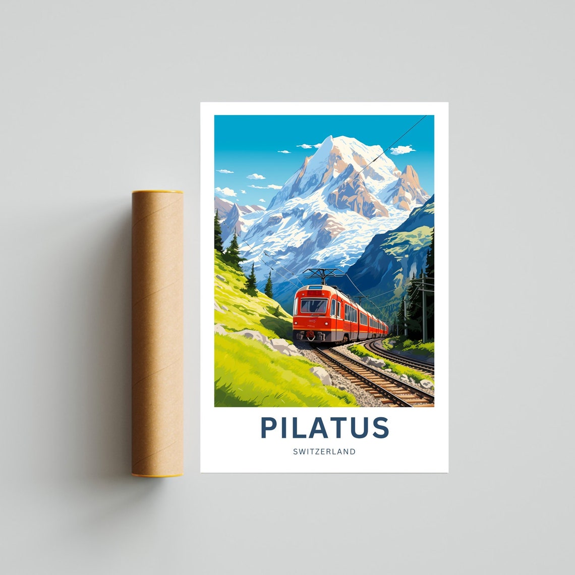 Pilatus Switzerland Red Mountain Train Personalized Travel Poster - Image 4