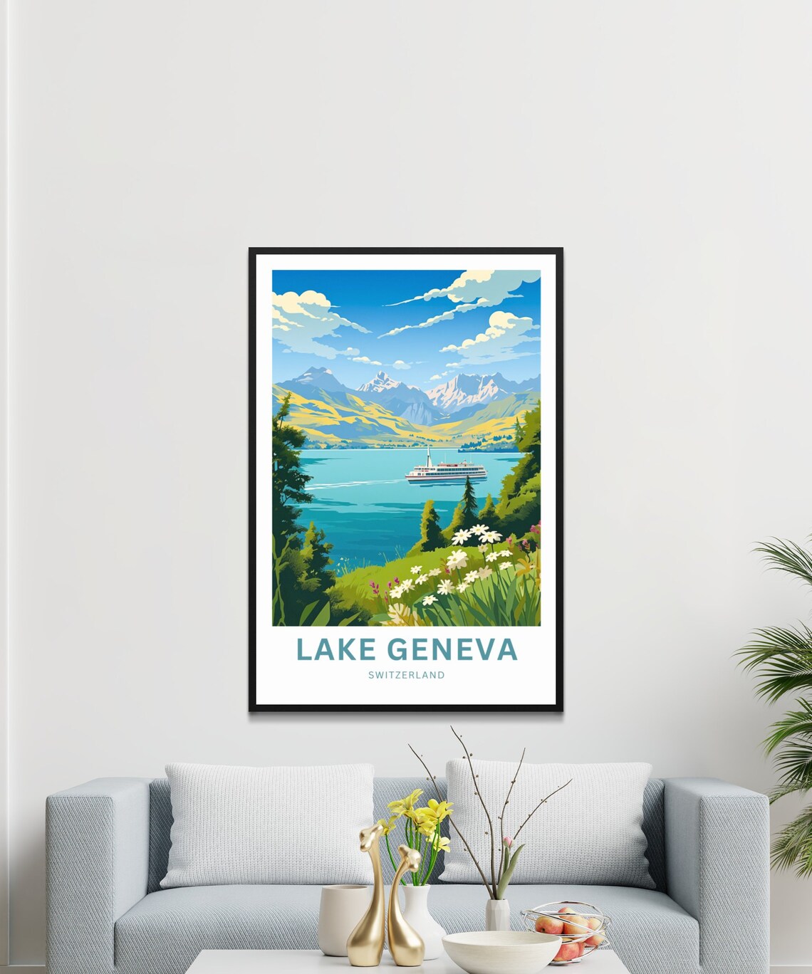 Personalized Lake Geneva Switzerland Steamer Lake Travel Poster - Image 3