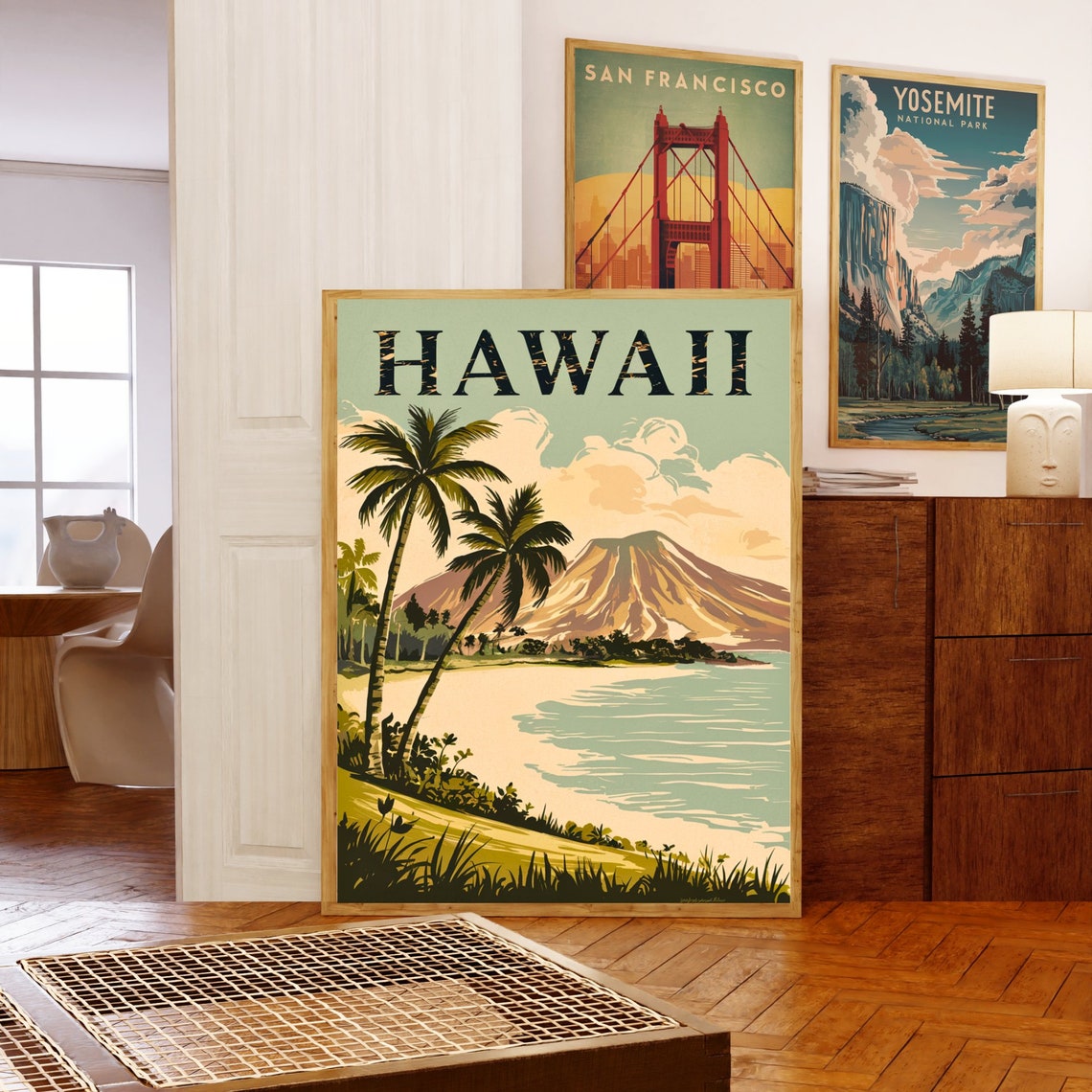 Hawaii Retro Vintage Beach Palm Tree Volcano Island Travel Poster - Image 5