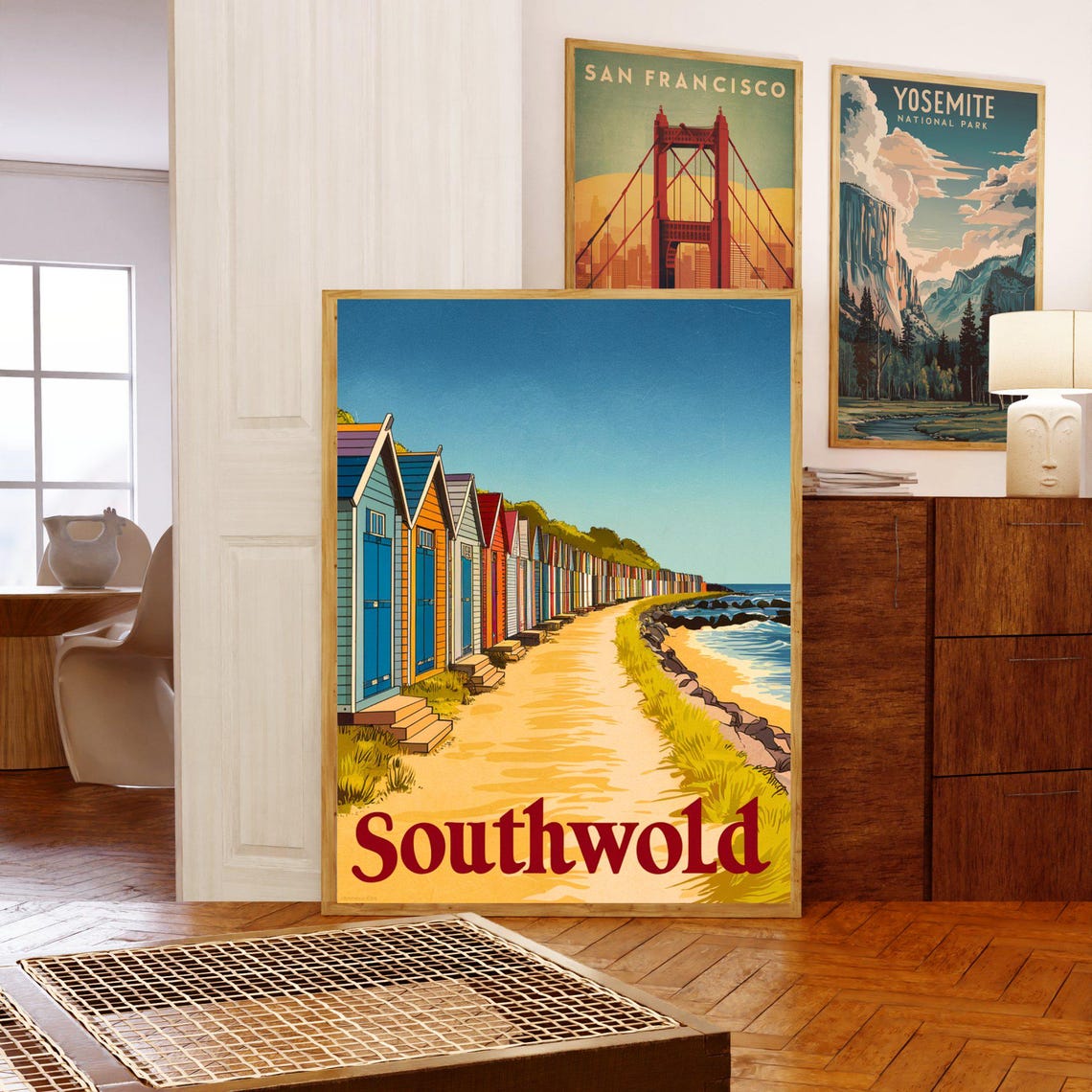 Southwold England Vintage Beach Huts Coastal Path Art Travel Poster - Image 5