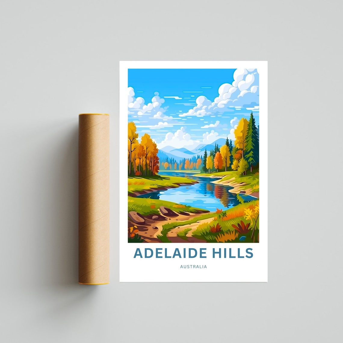 Personalized Adelaide Hills Australia Autumn River Custom Text Poster - Image 4